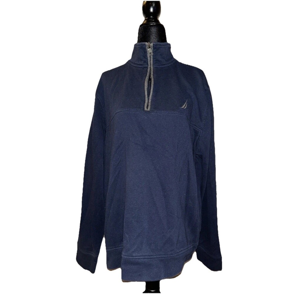 Nautica Quarter Zip Medium Long Sleeve Blue High Neck Pullover